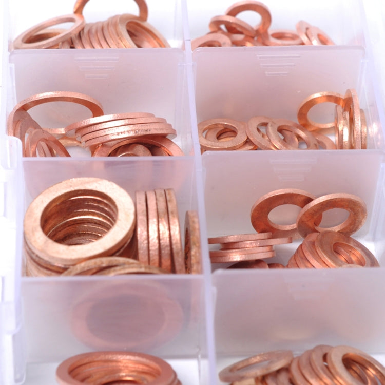 200 PCS O Shape Solid Copper Crush Washers Assorted Oil Seal Flat Ring Kit for Car / Boat / Generators