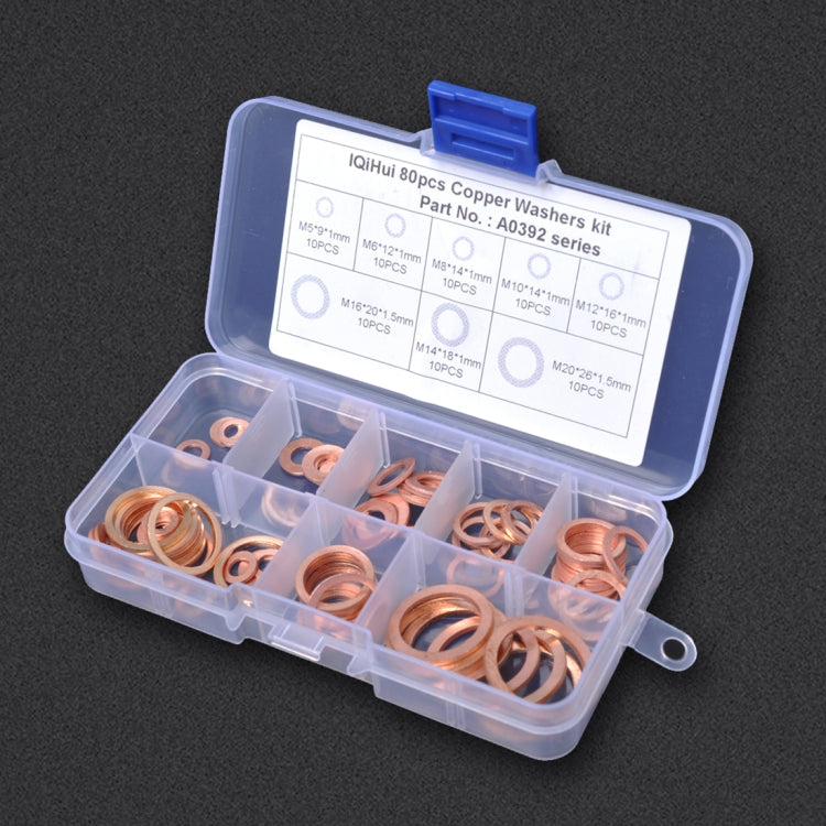 80 PCS O Shape Solid Copper Crush Washers Assorted Oil Seal Flat Ring Kit for Car / Boat / Generators