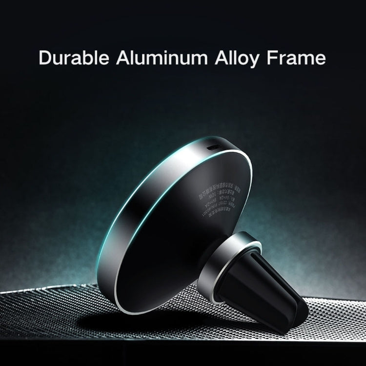 10W Aluminum Alloy Magnetic QI Standard Car Air Outlet Vent Wireless fast Charger with Intelligent LED Indicator, For Galaxy, Sony, Lenovo, HTC, Huawei, and Other Smartphones(Black)