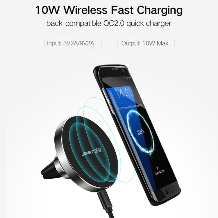 10W Aluminum Alloy Magnetic QI Standard Car Air Outlet Vent Wireless fast Charger with Intelligent LED Indicator, For Galaxy, Sony, Lenovo, HTC, Huawei, and Other Smartphones(Black)