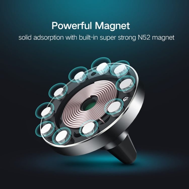 10W Aluminum Alloy Magnetic QI Standard Car Air Outlet Vent Wireless fast Charger with Intelligent LED Indicator, For Galaxy, Sony, Lenovo, HTC, Huawei, and Other Smartphones(Black)