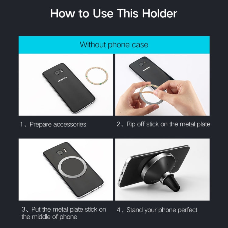 10W Aluminum Alloy Magnetic QI Standard Car Air Outlet Vent Wireless fast Charger with Intelligent LED Indicator, For Galaxy, Sony, Lenovo, HTC, Huawei, and Other Smartphones(Black)