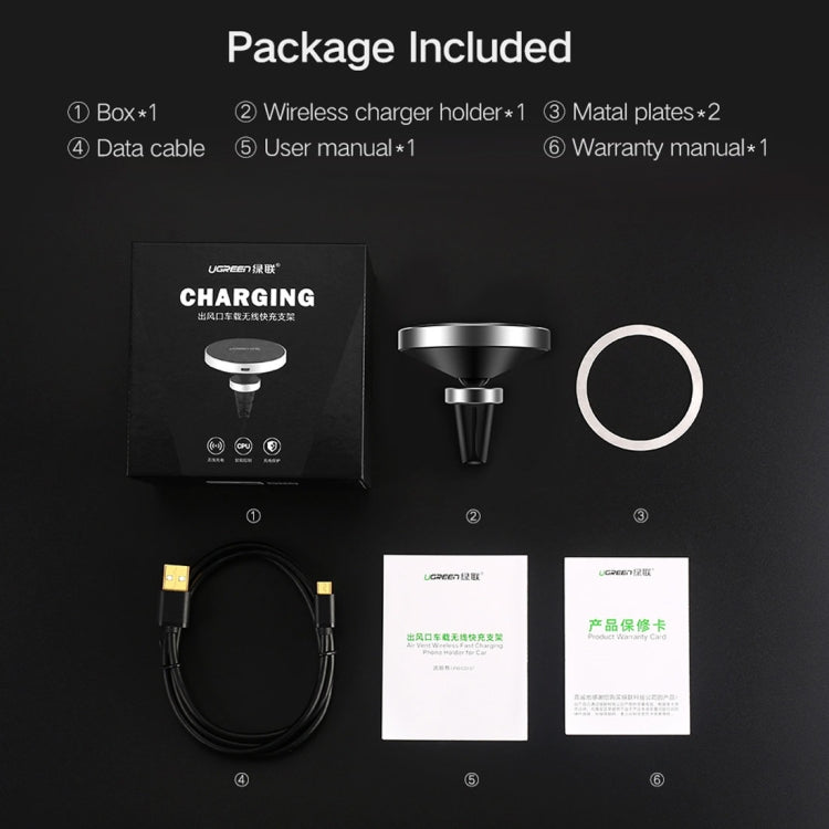 10W Aluminum Alloy Magnetic QI Standard Car Air Outlet Vent Wireless fast Charger with Intelligent LED Indicator, For Galaxy, Sony, Lenovo, HTC, Huawei, and Other Smartphones(Black)