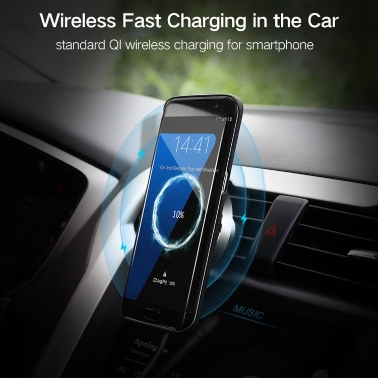 10W Aluminum Alloy Magnetic QI Standard Car Air Outlet Vent Wireless fast Charger with Intelligent LED Indicator, For Galaxy, Sony, Lenovo, HTC, Huawei, and Other Smartphones(Black)