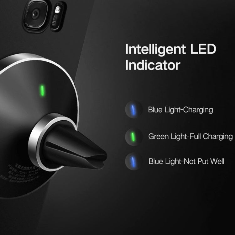 10W Aluminum Alloy Magnetic QI Standard Car Air Outlet Vent Wireless fast Charger with Intelligent LED Indicator, For Galaxy, Sony, Lenovo, HTC, Huawei, and Other Smartphones(Black)