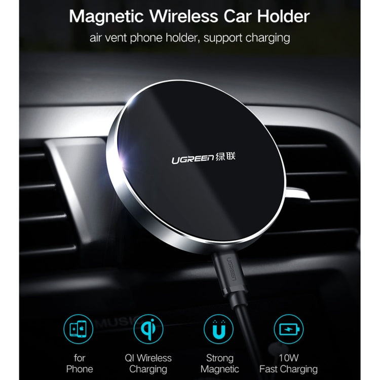 10W Aluminum Alloy Magnetic QI Standard Car Air Outlet Vent Wireless fast Charger with Intelligent LED Indicator, For Galaxy, Sony, Lenovo, HTC, Huawei, and Other Smartphones(Black)