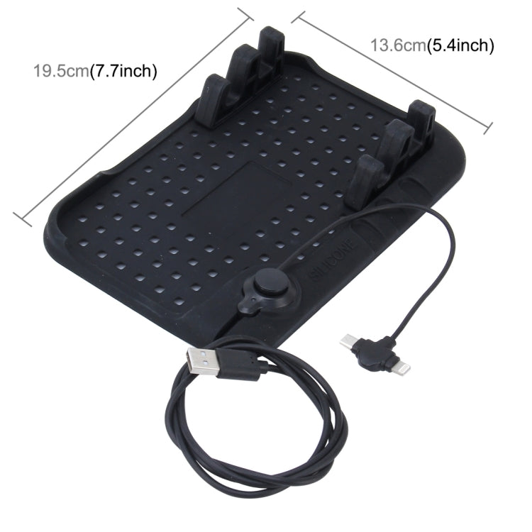 Silicone Pad Dash Mat Cell Phone Car Mount Holder Cradle Dock With 2 in 1 Charging Cable With Magnetic Adsorption Stande, For Phone GPS MP3 MP4 MP5