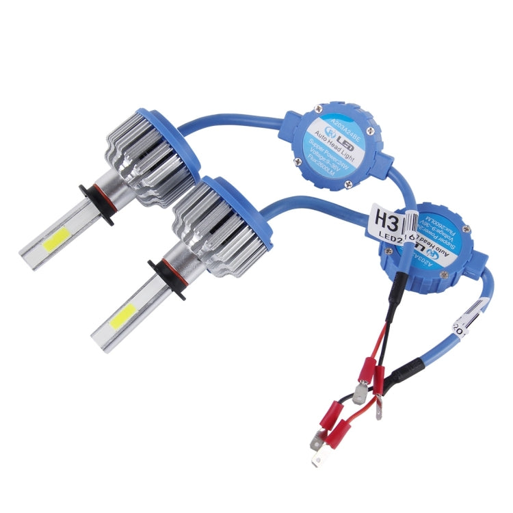 2 PCS H3 24W 2600lm 6000K Car LED Headlight with 2 COB Lamps, DC 9-30V(White Light)