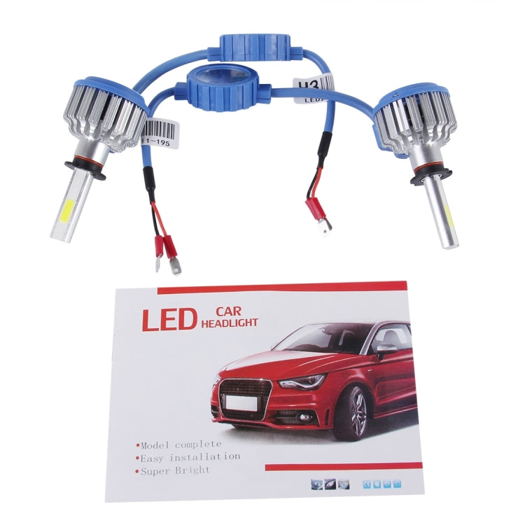 2 PCS H3 24W 2600lm 6000K Car LED Headlight with 2 COB Lamps, DC 9-30V(White Light)