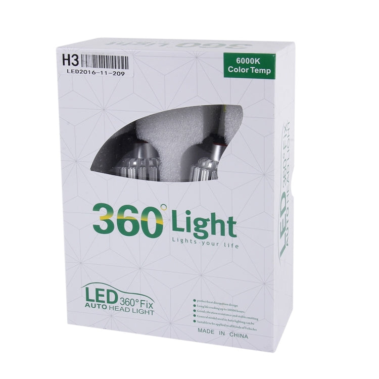 2 PCS H3 24W 2600lm 6000K Car LED Headlight with 2 COB Lamps, DC 9-30V(White Light)