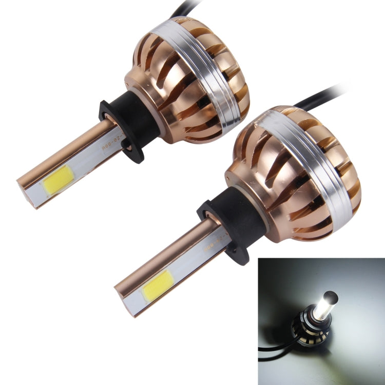 2 PCS H1 36W 3600lm 6000K Car Gold Shell LED Headlight with 2 COB Lamps, DC 12V(White Light)
