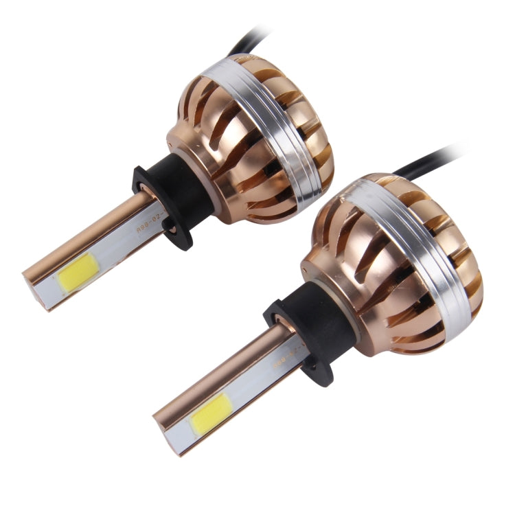 2 PCS H1 36W 3600lm 6000K Car Gold Shell LED Headlight with 2 COB Lamps, DC 12V(White Light)
