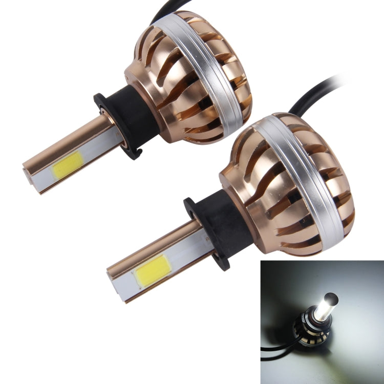 2 PCS H3 36W 3600lm 6000K Car Gold Shell LED Headlight with 2 COB Lamps, DC 12V(White Light)
