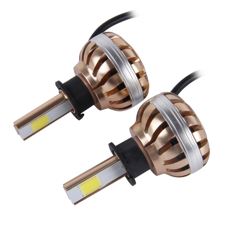 2 PCS H3 36W 3600lm 6000K Car Gold Shell LED Headlight with 2 COB Lamps, DC 12V(White Light)