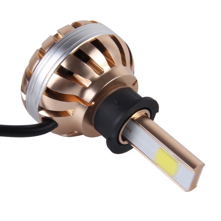 2 PCS H3 36W 3600lm 6000K Car Gold Shell LED Headlight with 2 COB Lamps, DC 12V(White Light)
