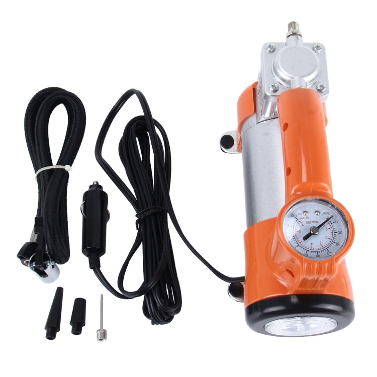 WM102-10 12V Air Pump with Gauge, Portable Metal Cylinder Tire Inflator Compressor with 5 Illumination LED Lamps for Cars Vans Air Mattress Balls 100 PSI 35L/min