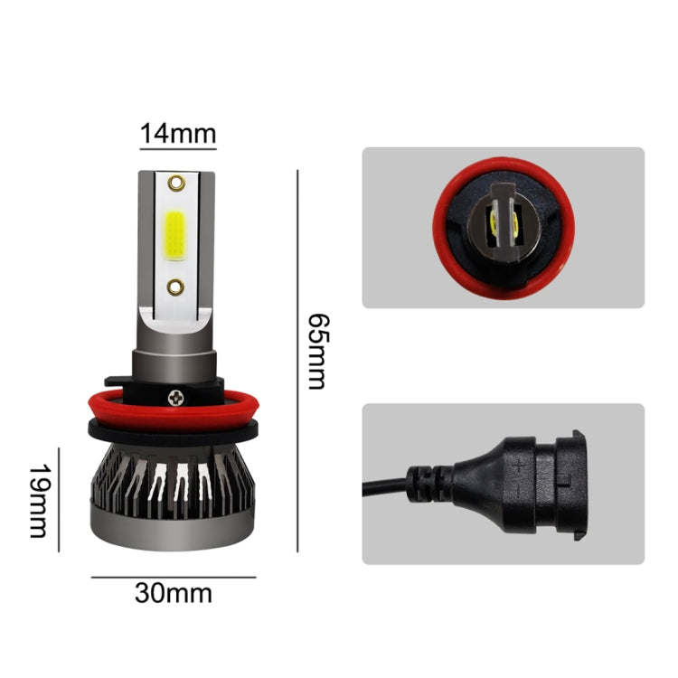 2 PCS H8 / H9 / H11 18W 3000LM 6000K IP68 Mini LED Headlight Bulbs High Beam Conversion Kit DC 9-36V(Cool White)