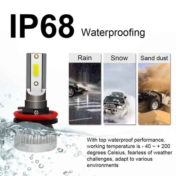 2 PCS H8 / H9 / H11 18W 3000LM 6000K IP68 Mini LED Headlight Bulbs High Beam Conversion Kit DC 9-36V(Cool White)