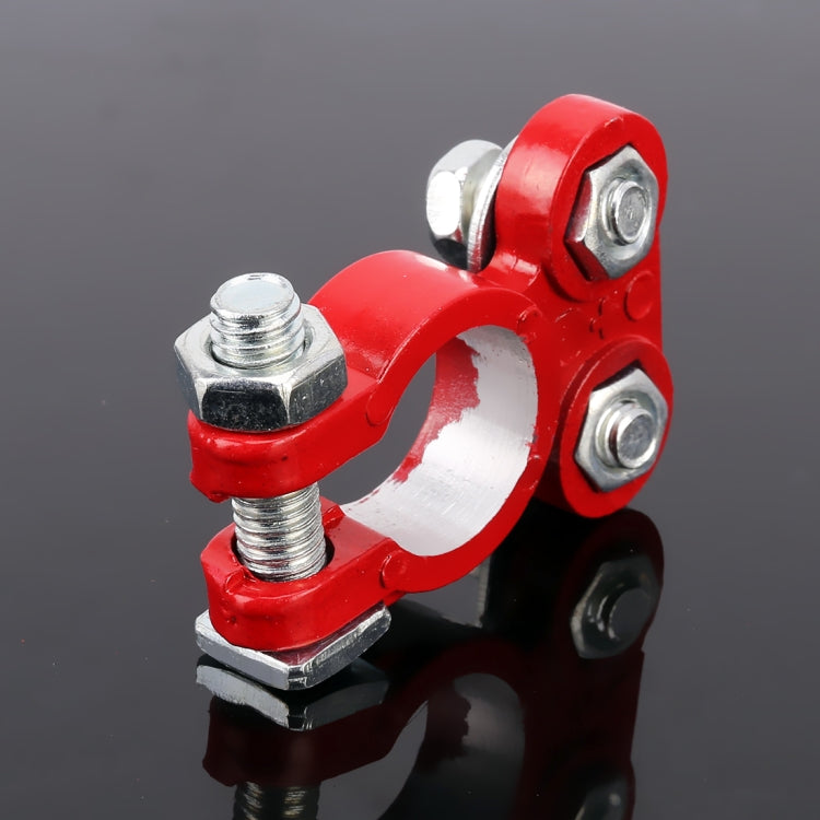 2 PCS Positive and Negative Car U Shape Metal Battery Connectors Terminals Clamps Clips, L Size, Inner Diameter: 16mm (Black + Red)