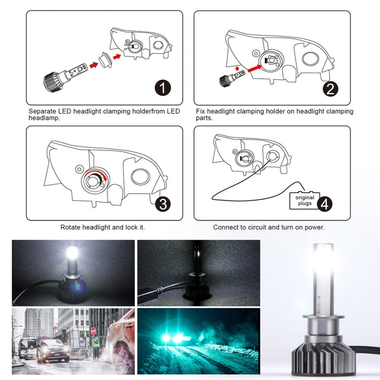 2 PCS EV8 H1 DC 9-32V 36W 3000LM 6000K IP67 DOB LED Car Headlight Lamps, with Mini LED Driver and Cable (White Light)
