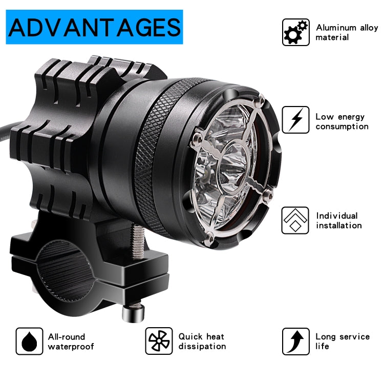 DC 9V-48V 4000LM 6000K 30W IP67 6 LED Lamp Beads Motorcycle Aluminum Alloy LED Headlight Lamps, Constantly Bright