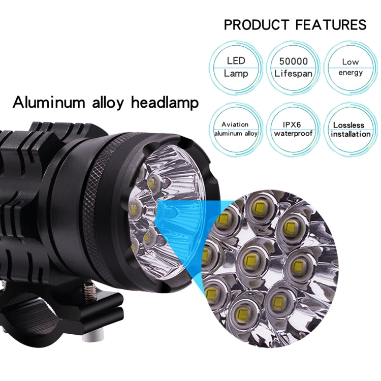 DC 9V-48V 5500LM 6000K 45W IP67 9 LED Lamp Beads Motorcycle Aluminum Alloy LED Headlight Lamps, Constantly Bright + Blasting Flash