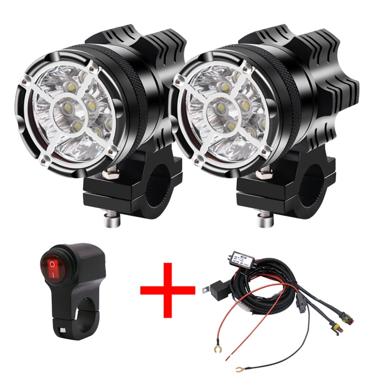 2 PCS DC 12V 5500LM 6000K 45W IP67 9 LED Lamp Beads Motorcycle Aluminum Alloy LED Headlight Lamps with Switch and Cable Hardness, Constantly Bright