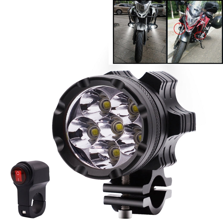DC 12V 4000LM 6000K 30W IP67 6 LED Lamp Beads Motorcycle Aluminum Alloy LED Headlight Lamps with Switch, Constantly Bright + Blasting Flash
