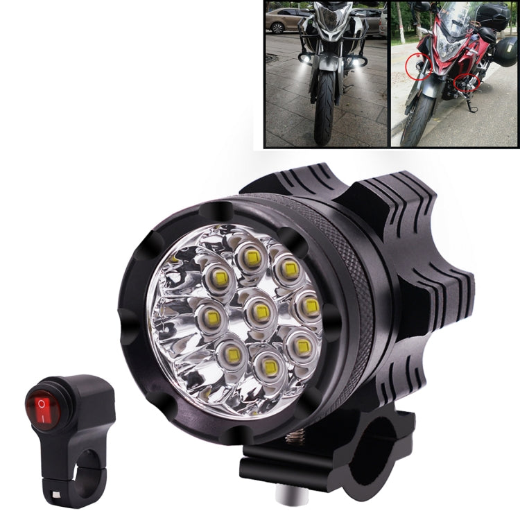 DC12V 5500LM 6000K 45W IP67 9 LED Lamp Beads Motorcycle Aluminum Alloy LED Headlight Lamps with Switch, Constantly Bright + Blasting Flash