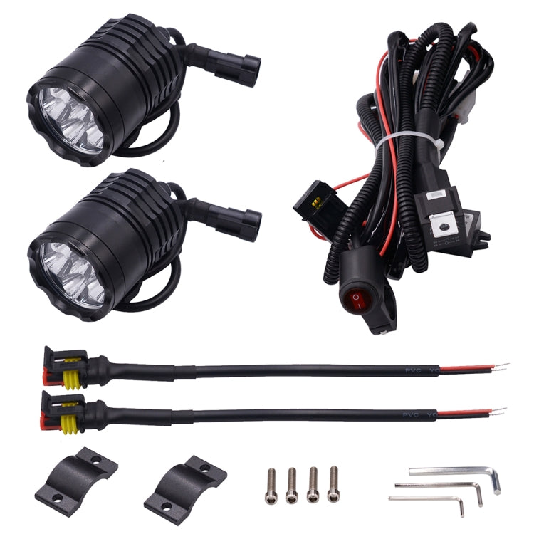2 PCS DC 12V 4000LM 6000K 30W IP67 6 LED Lamp Beads Motorcycle Aluminum Alloy LED Headlight Lamps with Switch and Cable Hardness, Constantly Bright