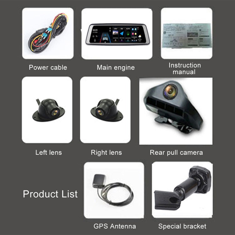 K950 360 Degree 10 inch 1080P Multi-functional Smart Car ADAS Dual Lens Video Record Camera Support TF Card / Motion Detection