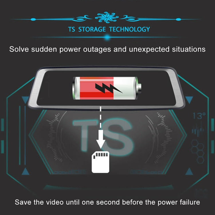 K950 360 Degree 10 inch 1080P Multi-functional Smart Car ADAS Dual Lens Video Record Camera Support TF Card / Motion Detection