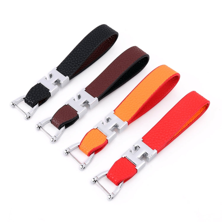 Car Metal Leather Key Ring Keychain, Random Color Delivery