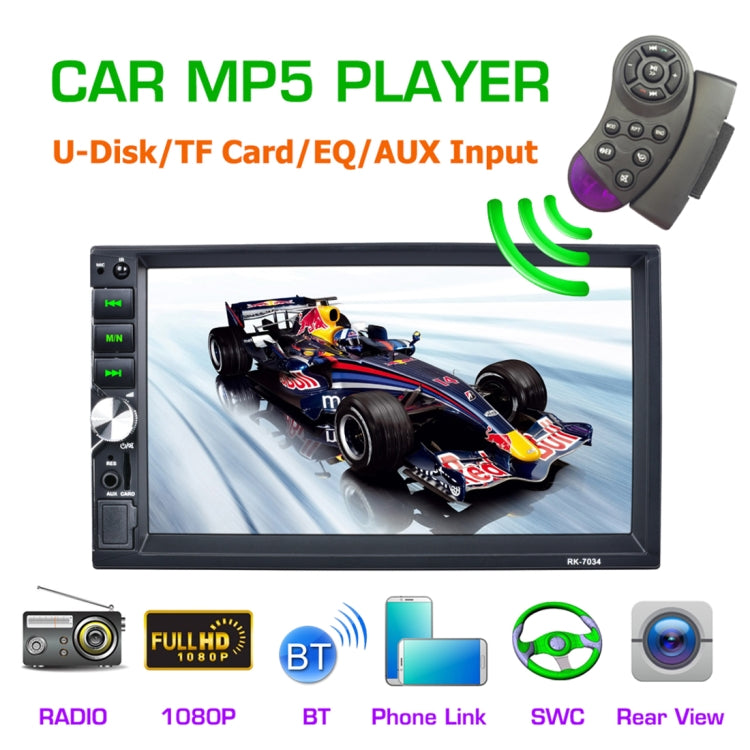 7034 HD 2 Din 7 inch Car Radio Receiver MP5 Player, Support FM & AM & Bluetooth & TF Card