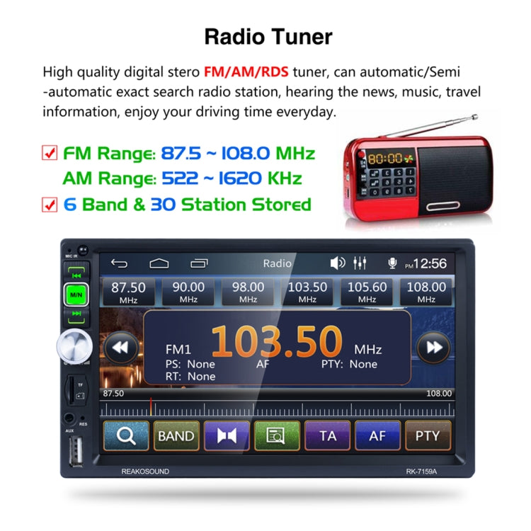 7159A HD 2 Din 7 inch Car Radio Receiver MP5 Player, Support FM & Bluetooth & TF Card