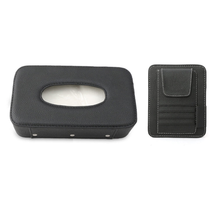DERANFU Lichee Texture Multi-function Car Hang Type Towel Box with Card Holder