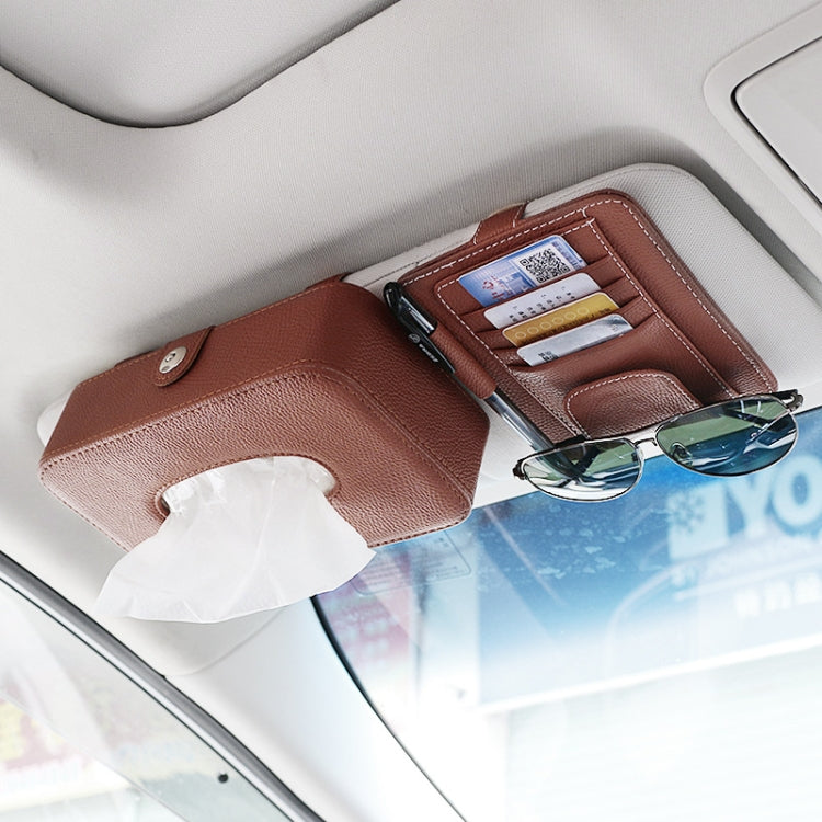 DERANFU Lichee Texture Multi-function Car Hang Type Towel Box with Card Holder