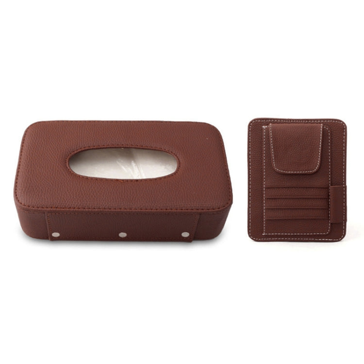 DERANFU Lichee Texture Multi-function Car Hang Type Towel Box with Card Holder