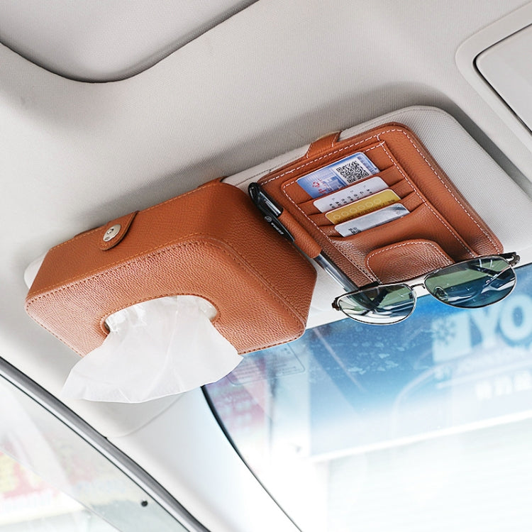 DERANFU Lichee Texture Multi-function Car Hang Type Towel Box with Card Holder