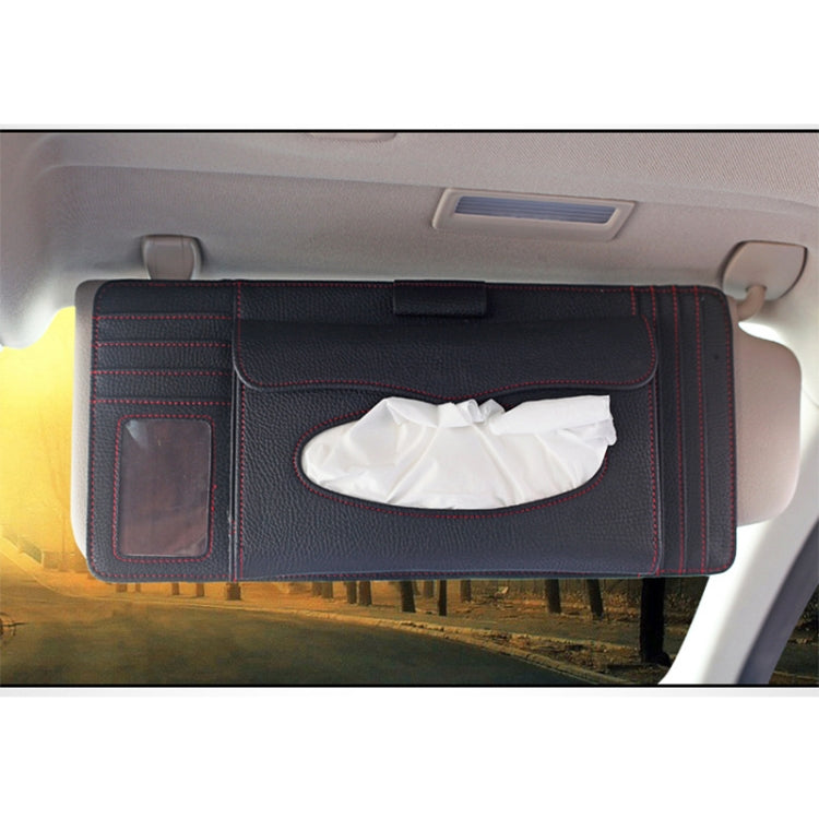 DERANFU 3 In 1 Lichee Texture Multi-function Car Hang Type Leather Towel Box with Card Slot & CD Slot