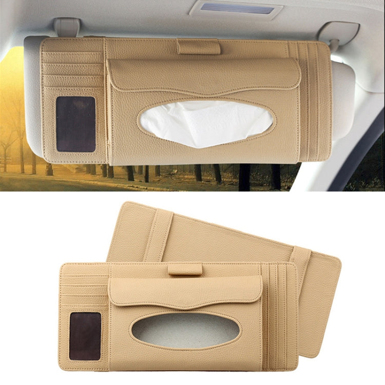 DERANFU 3 In 1 Lichee Texture Multi-function Car Hang Type Leather Towel Box with Card Slot & CD Slot