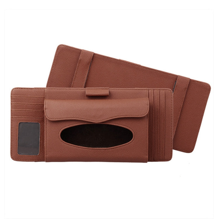 DERANFU 3 In 1 Lichee Texture Multi-function Car Hang Type Leather Towel Box with Card Slot & CD Slot