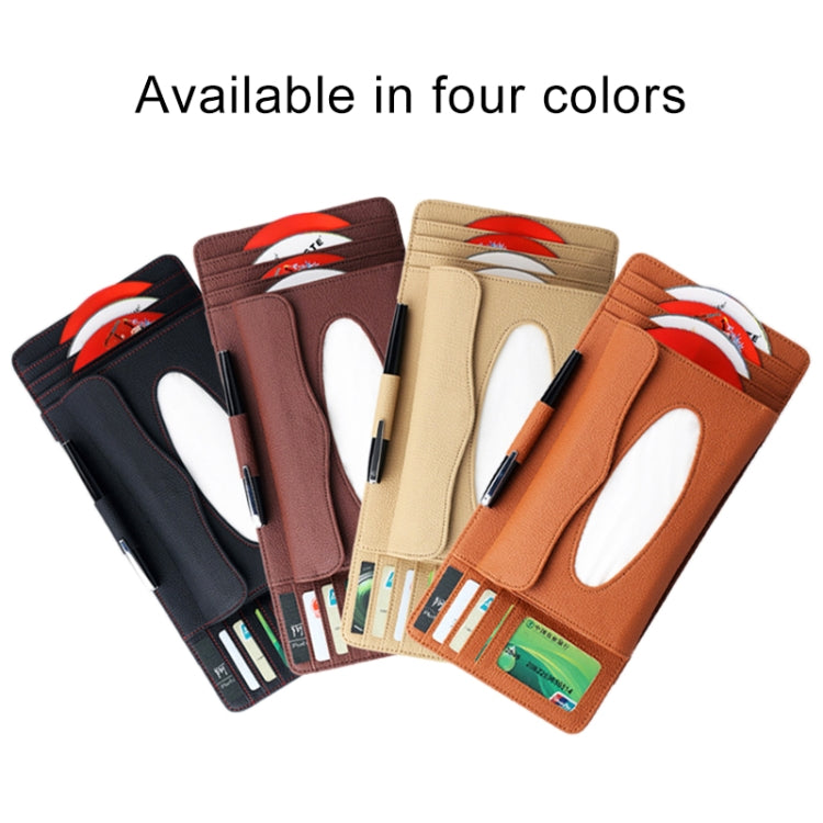 DERANFU 3 In 1 Lichee Texture Multi-function Car Hang Type Leather Towel Box with Card Slot & CD Slot