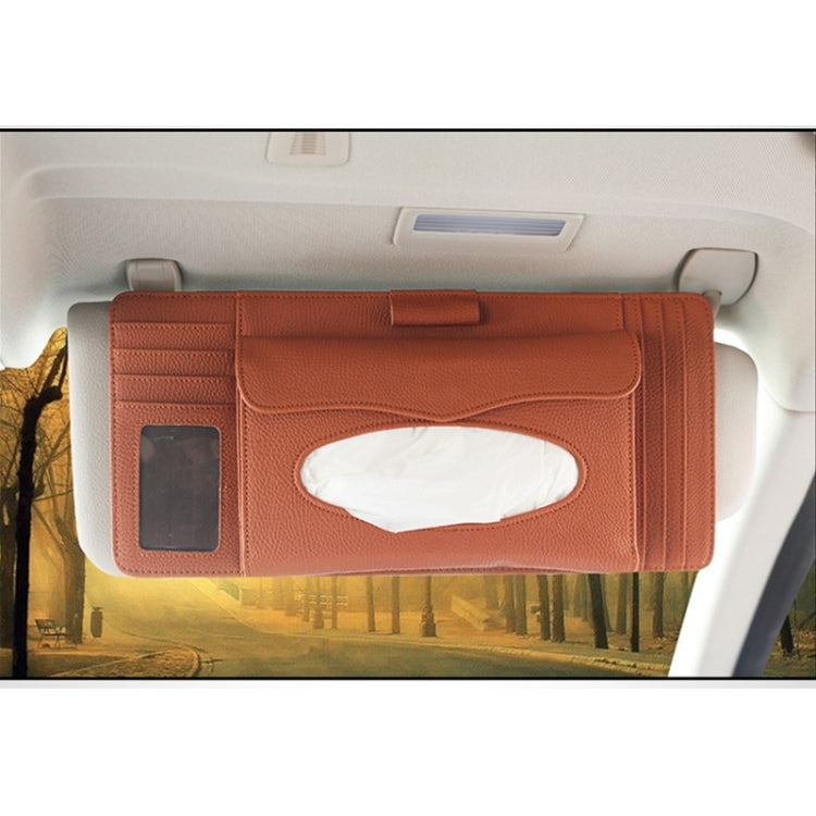DERANFU 3 In 1 Lichee Texture Multi-function Car Hang Type Leather Towel Box with Card Slot & CD Slot