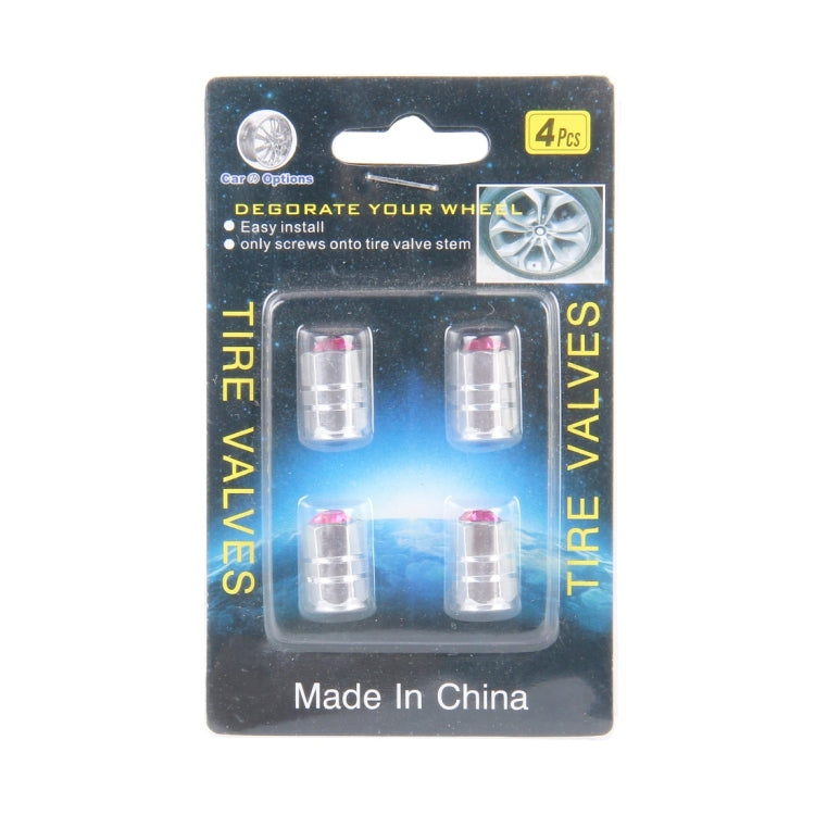 4PCS Metal Plated Hexagon Shape Universal Tire Valve Stem Cap With Pink Diamond(Pink)