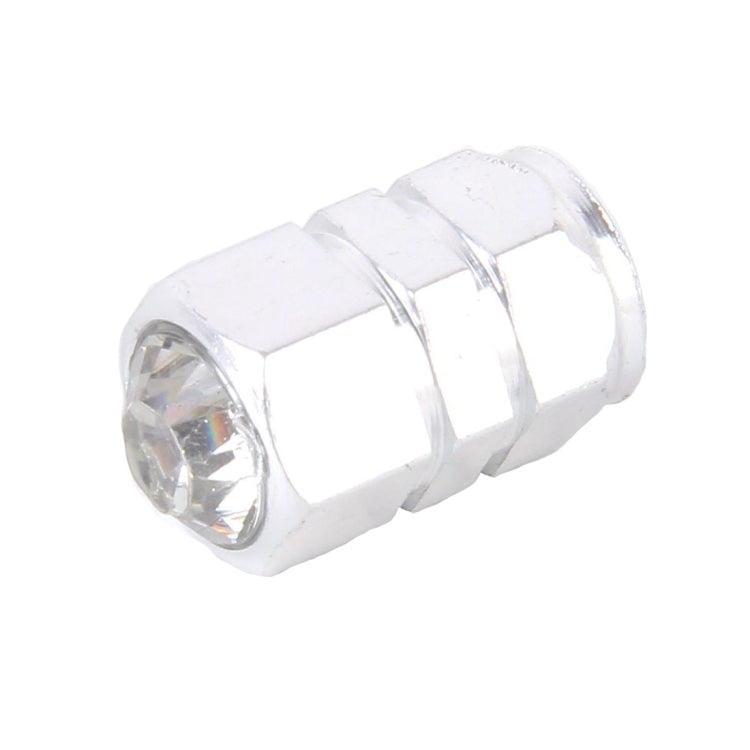 4PCS Metal Plated Hexagon Shape Universal Tire Valve Stem Cap With White Diamond