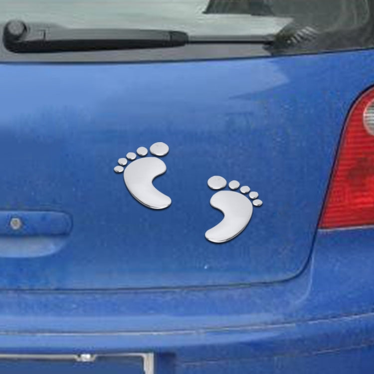 A Pair 3D Soft Rubber Car Stickers Feet Car Sticks Small Footprints Car Stickers Decorative Sticker(Silver),Size: 16 x 6cm