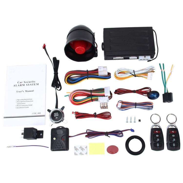 Car Safty Warning Alarm System Engine Push Start/Stop Button with Two Remote Controls, DC 12V