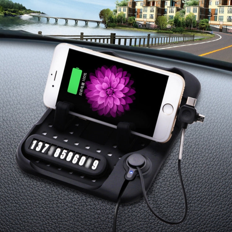 Silicone Pad Dash Mat Cell Phone Car Mount Holder Cradle Dock With 3 in 1 Charging Cable With Magnetic Adsorption Stande, For iPhone, Galaxy, Huawei, Xiaomi, Sony, LG, HTC, Google and other Smartphones