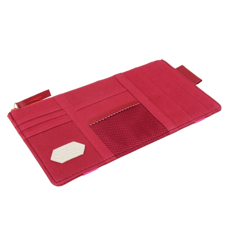 Multi-functional Auto Car Sun Visor Sunglass Holder Card CD Storage Holder Inner Pouch Bag(Red)